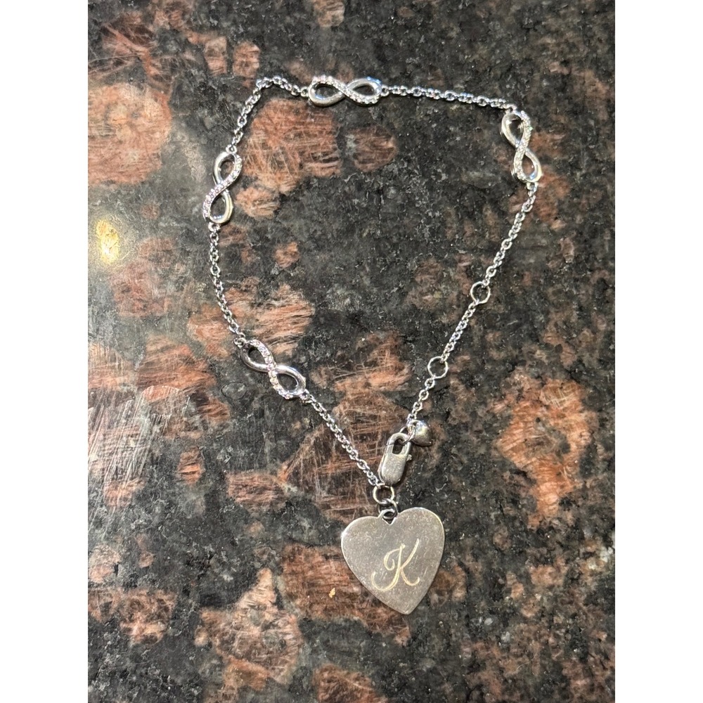 WHITEHILL Sterling Silver Bracelet Infinity Heart Engraved‎ K Charm 925